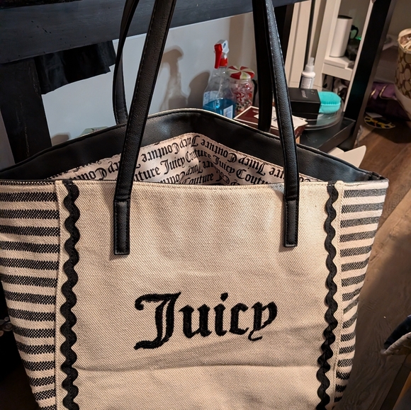 Juicy Couture Striped Black and Cream Tote - Picture 5 of 7